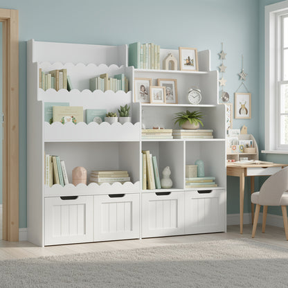 Boekenrek – Boekenplank – Wandplank – Boekenhouder – Opbergmeubel – Wit – Wieltjes Voor Mobiliteit – Golvend Plankontwerp