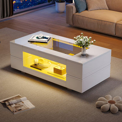 Witte Salontafel – Koffietafel – Bijzettafel – Tafel – Lounge Tafel – Moderne Open Opbergruimte – Duurzaam Bamboe – Compact & Laag (<69 cm)