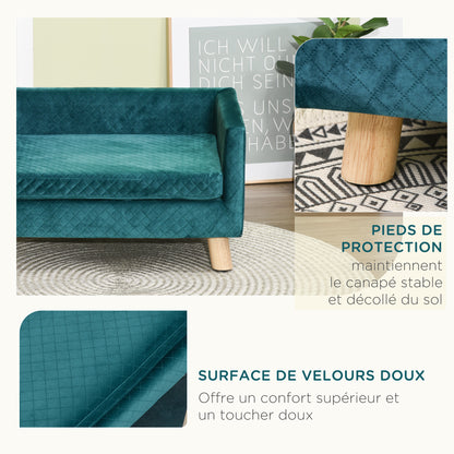 Hondenbed – Dogbed – Huisdierbed – Ligbed – Rustplek – Blauw Velvet – Scandinavisch Design – Zachte Katoenen Kussenlaag – Stevige Houten Poten – 64x45x36 cm