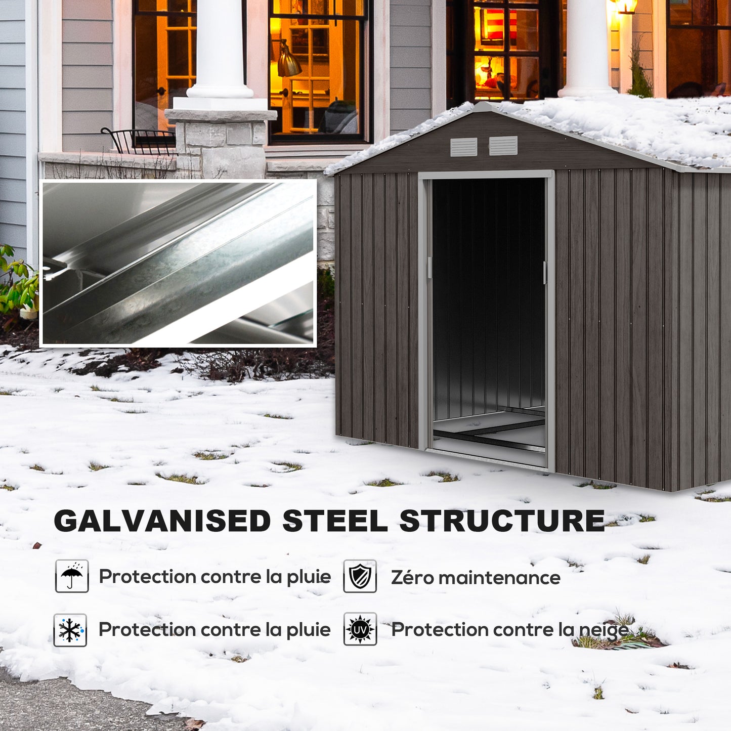 Tuinhuisje – Tuinschuur – Tuinberging – Tuinopslag – Metalen Tuinhuis – 4,9 m² – Schuifdeuren & Ventilatie – Stevig Gegalvaniseerd Staal – Grijs