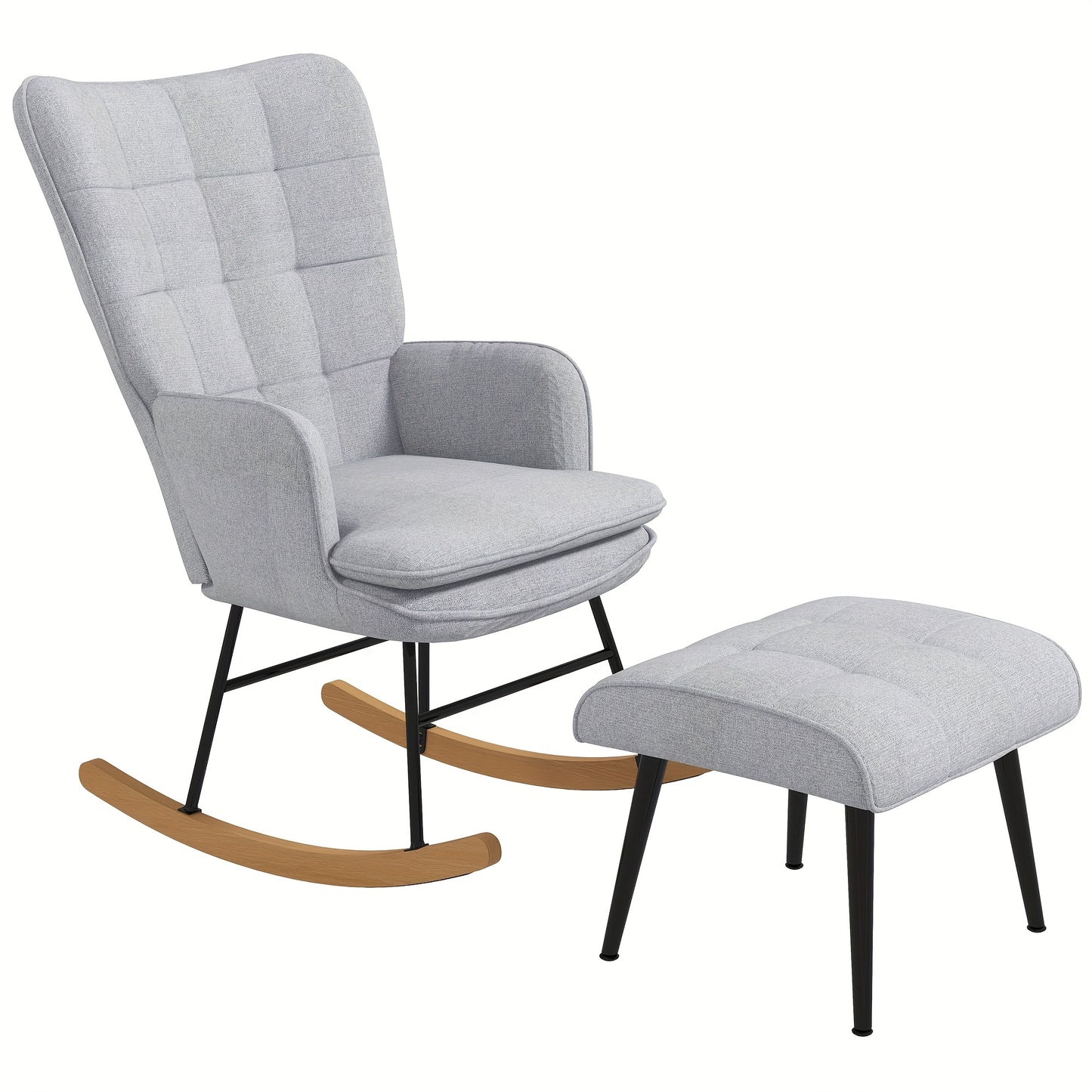 Schommelstoel – Lounge Chair – Relaxstoel – Fauteuil – Armstoel – Katoen Linnenmix – Draagvermogen 130 kg – Lichtgewicht en Comfortabel