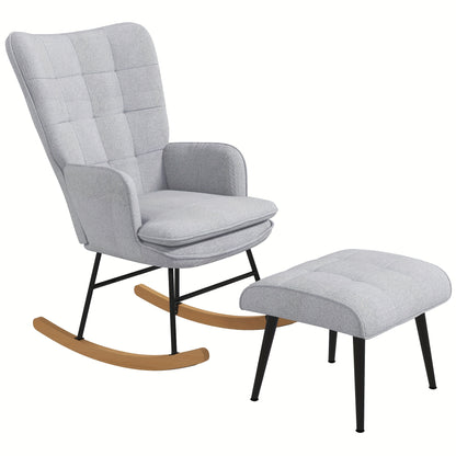 Schommelstoel – Lounge Chair – Relaxstoel – Fauteuil – Armstoel – Katoen Linnenmix – Draagvermogen 130 kg – Lichtgewicht en Comfortabel