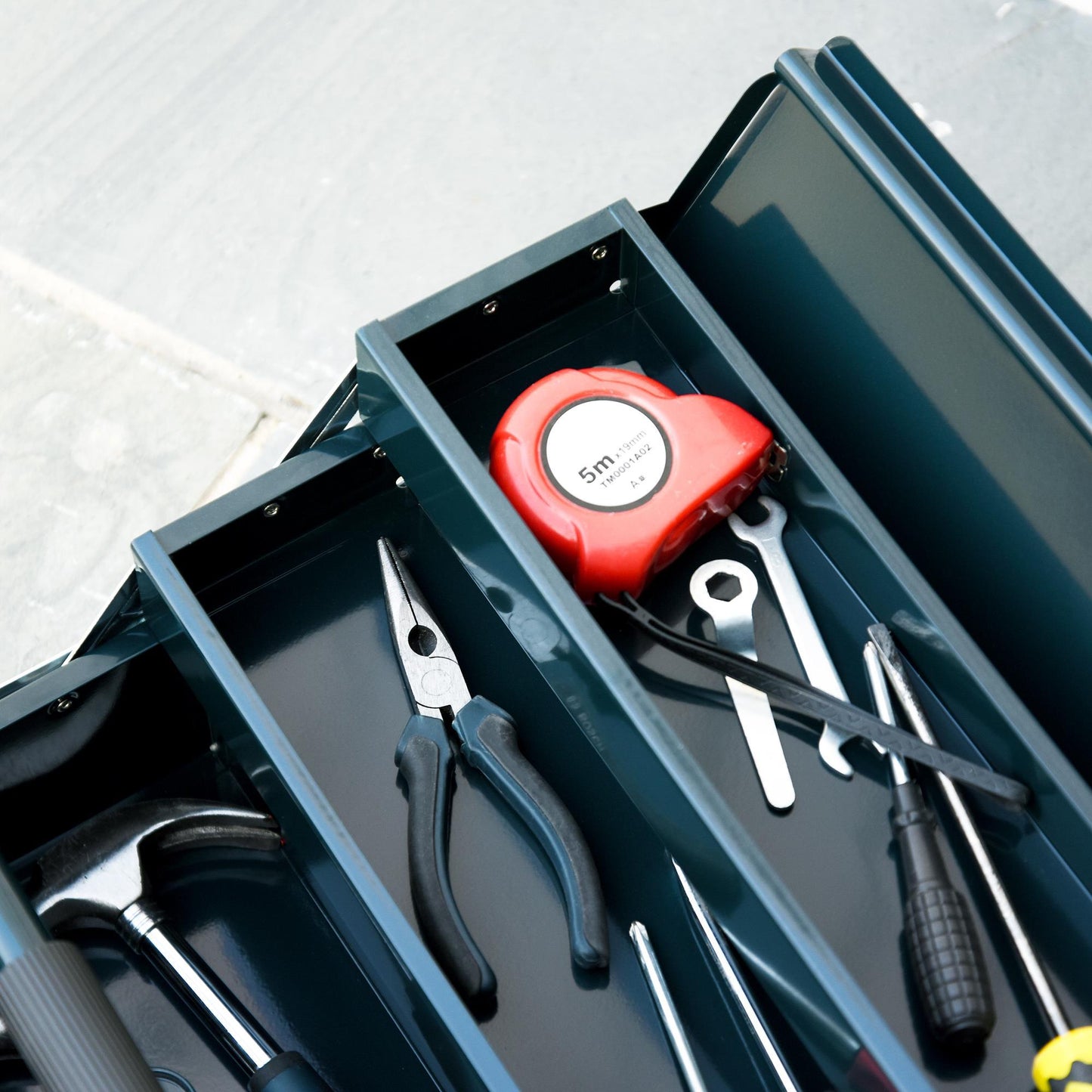 Gereedschapskist – Gereedschapsbox – Opbergkist – Gereedschapsdoos – Opbergbak – Donkergroen Staal – 5 Vakjes Inklapbaar – 45x22,5x34,5 cm Compact & Robuust