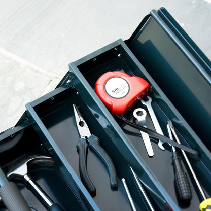 Gereedschapskist – Gereedschapsbox – Opbergkist – Gereedschapsdoos – Opbergbak – Donkergroen Staal – 5 Vakjes Inklapbaar – 45x22,5x34,5 cm Compact & Robuust