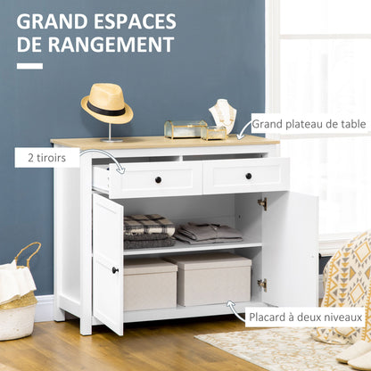 Dressoir – Opbergkast – Sideboard – Buffetkast – Ladekast – 2 Deuren & 2 Laden – Verstelbare Plank – 100x40x85 cm – Wit Houtlook