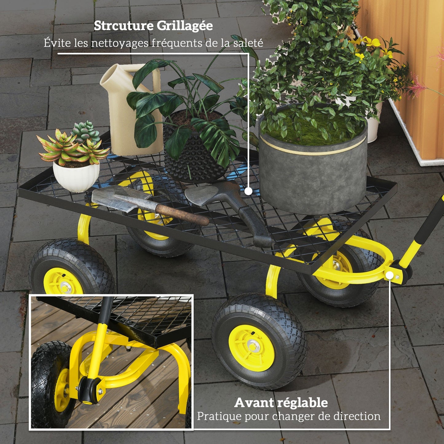 Tuinwagen – Tuinkar – Bolderkar – Transportkar – Handkar – Metalen Frame – 150 Kg Draagvermogen – 94x48,5x100 cm