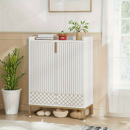 Witte Schoenenkast – Schoenenrek – Schoenopberger – Schoenenkast – Schoenplank – 5-Lagen Voor 25 Pairs – Ruimtebesparend Verticaal Ontwerp Met Gouden Scharnieren