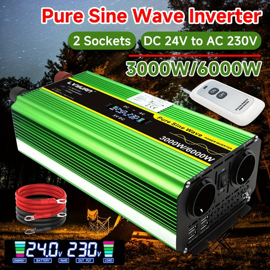 Omvormer – Spanning Omzetter – Stroom Converter – Auto Omvormer – Camper Omvormer – 3000W Continu Vermogen – Pure Sinusgolf & Aluminium Behuizing