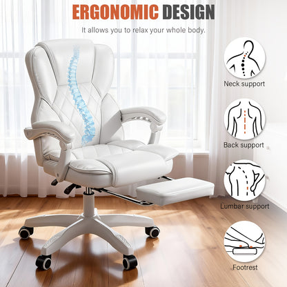 Ergonomische Bureaustoel – Bureaustoel Met Voetensteun – Kantoorstoel – Draaistoel – Gamingstoel – Memory Foam Zitting – Verstelbare Kantelbare Rugleuning – Wit