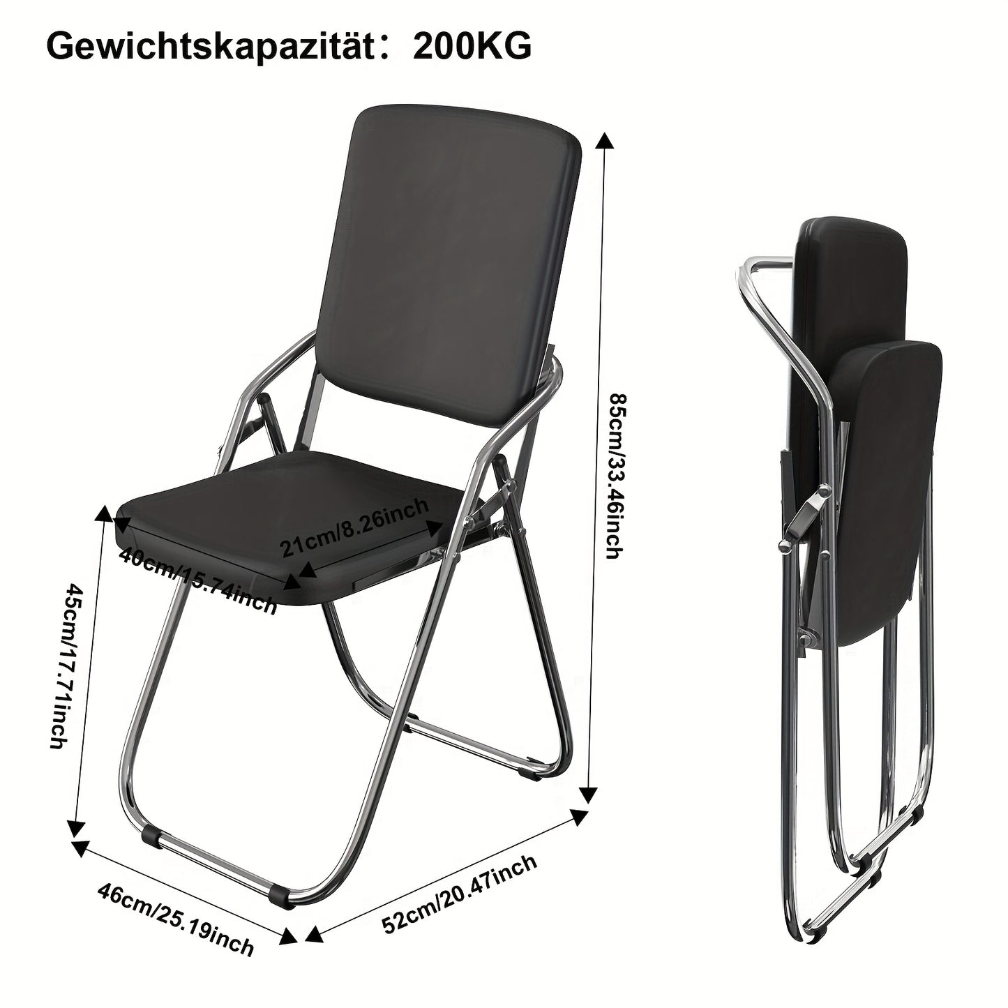 Opvouwbare Bezoekersstoel – Gepolsterde Leren Stoel – Geschikt voor Keuken, Binnen, Buiten en Vergaderruimtes, Zwart