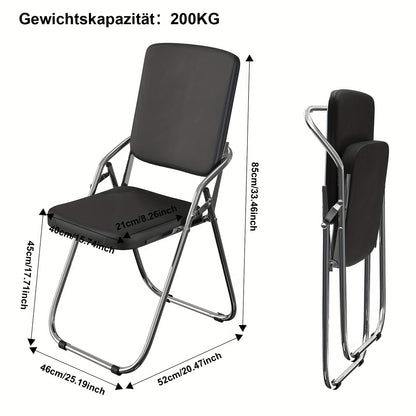 Opvouwbare Bezoekersstoel – Gepolsterde Leren Stoel – Geschikt voor Keuken, Binnen, Buiten en Vergaderruimtes, Zwart