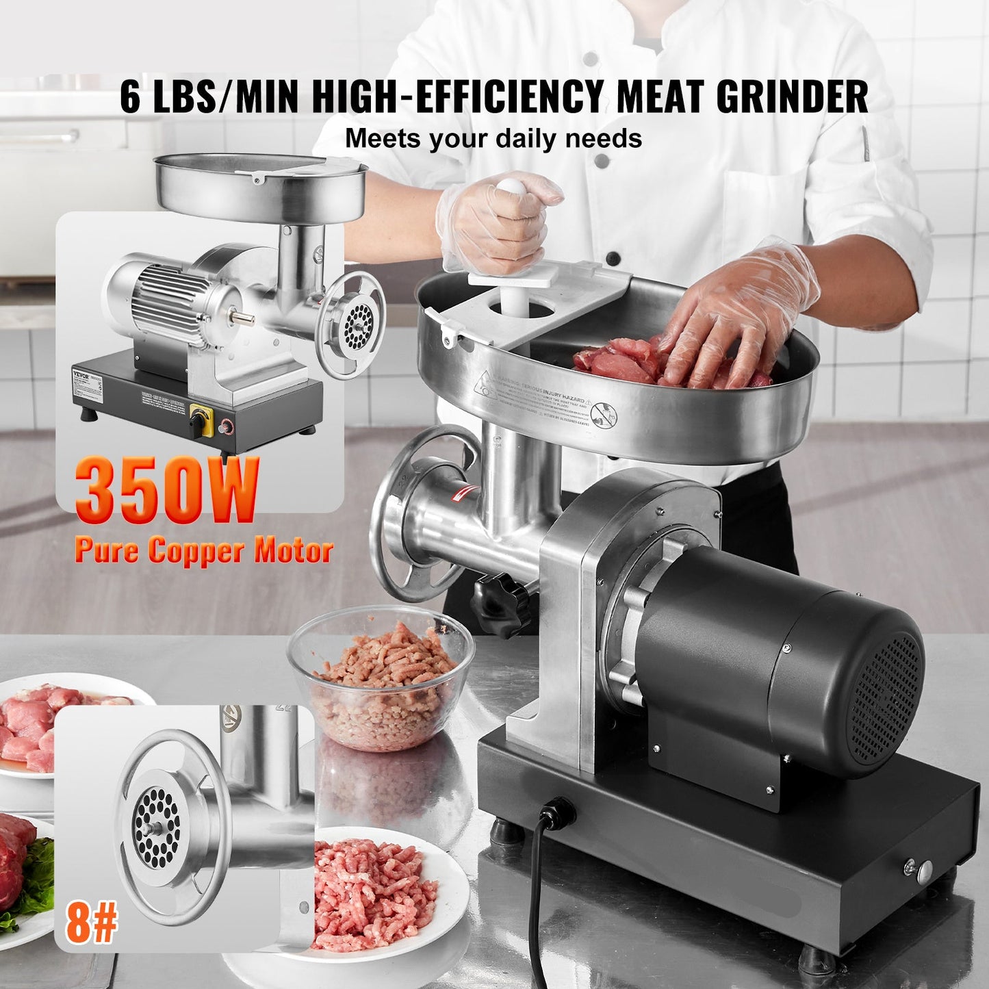 Elektrische Vleesmaler – Vleesmolen – Gehaktmolen – Worstmaker – 350W Motor – RVS Materiaal – 2,7 Kg Per Minuut