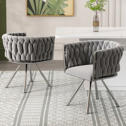 Draaifauteuil – Fauteuil – Stoel – Loungefauteuil – Relaxstoel – Velvet Fluweel – Met Metaal Frame – Draaibaar – Set van 2 – Grijs/Zilverkleurig
