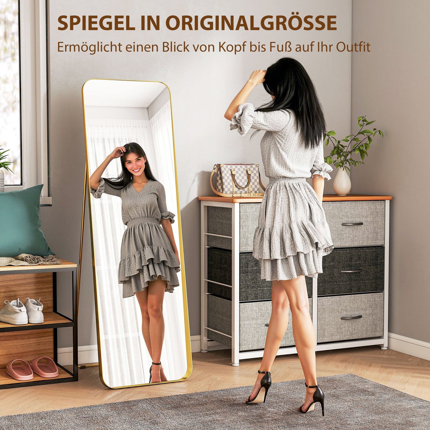 Staande Spiegel – Volledige Lengte Spiegel – Vloerspiegel – Vrijstaande Spiegel – Kantelbare Spiegel – Goud – Metaal Frame – 160x50 cm