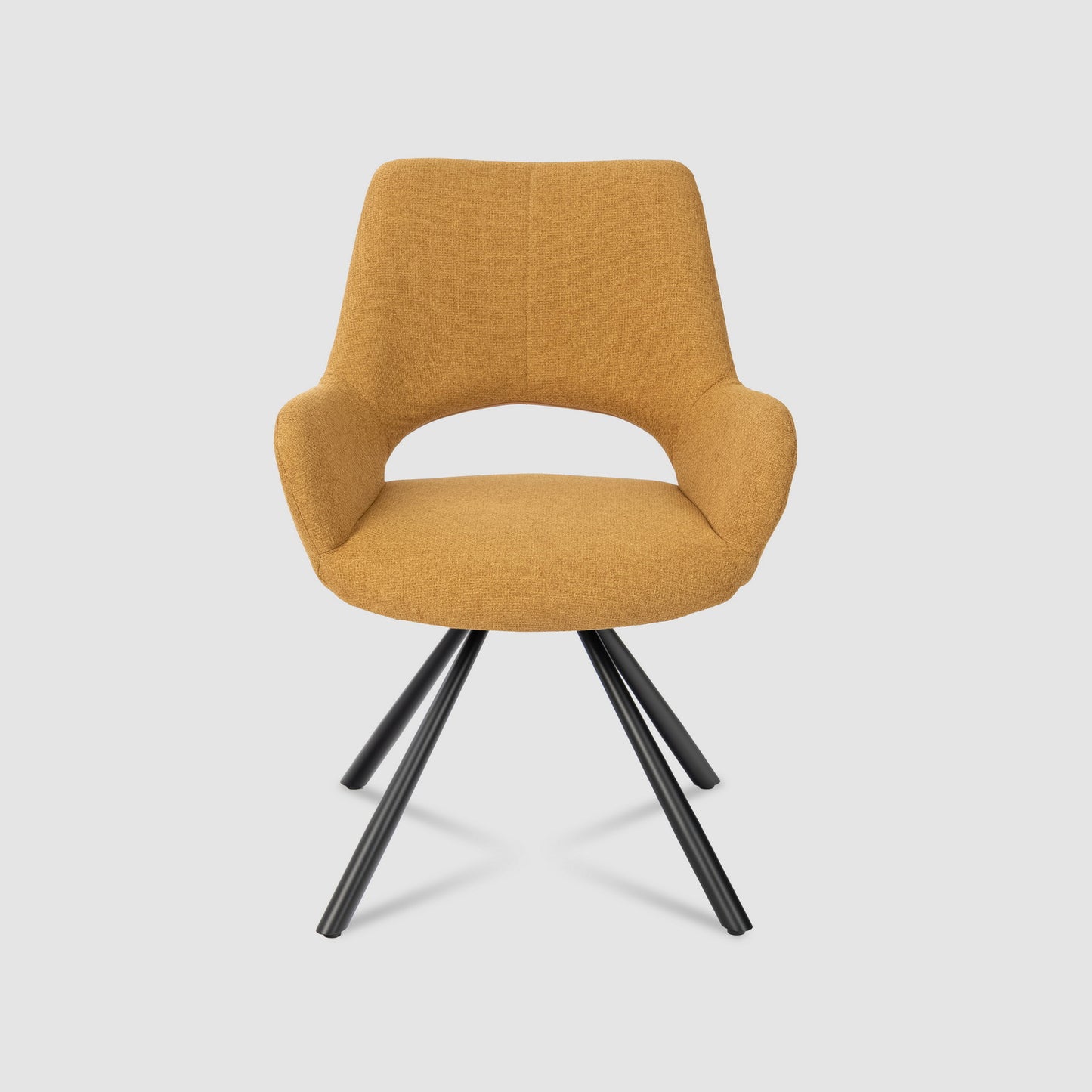 Scandinavische Stoel – Eetkamerstoel – Fauteuil – Relaxstoel – Designstoel – Gele Katoenen Bekleding – Stabiele Metalen Poten – Open Rugleuning – Set Van 2