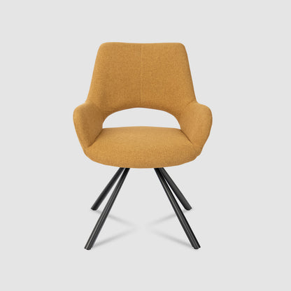Scandinavische Stoel – Eetkamerstoel – Fauteuil – Relaxstoel – Designstoel – Gele Katoenen Bekleding – Stabiele Metalen Poten – Open Rugleuning – Set Van 2