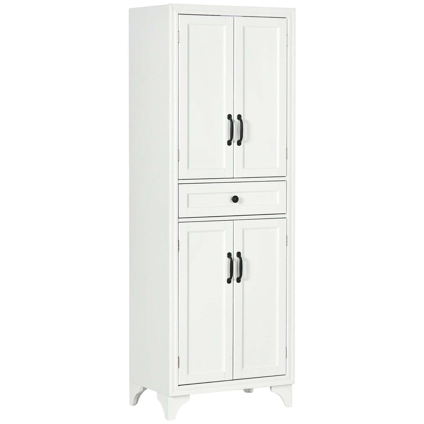 High Buffet Keukenkast – Keukenkastje – Buffettafel – Opbergkast – Dressoir – Hoog 170 cm – Met 4 Deuren en 1 Lade – Verstelbare Plank – Wit