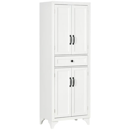 High Buffet Keukenkast – Keukenkastje – Buffettafel – Opbergkast – Dressoir – Hoog 170 cm – Met 4 Deuren en 1 Lade – Verstelbare Plank – Wit