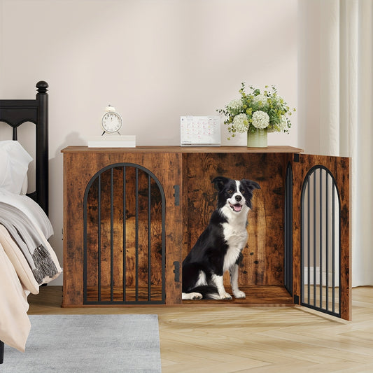 Hondenbench – Hondenkooi – Hondenhuisje – Hondenbox – Hondenrek – 3 Deuren – Vintage Bruin – 108 x 64 x 76 cm – Robuust Hout & Metaal