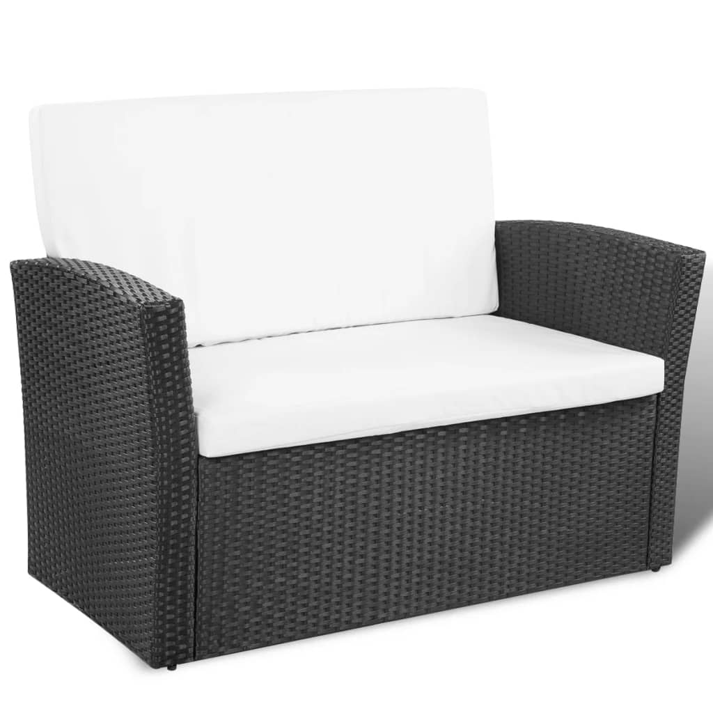 Loungeset – Tuinset – Rattan Loungeset – Buitenmeubel – Tuinmeubel – Weerbestendig Poly Rattan – Waterafstotende Kussens – Zwart – Glazen Tafelblad