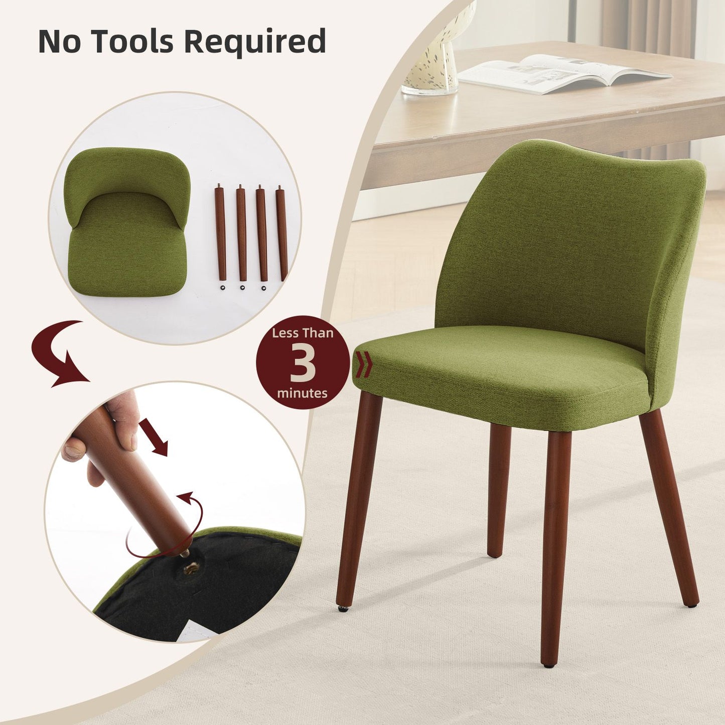 Eetkamerstoelen – Stoelen – Zithoeken – Dining Chairs – Armstoelen – Linnen Bekleding – Dikke Kussens – Houten Poten Met Verstelbare Voeten – Set Van 2 Groen