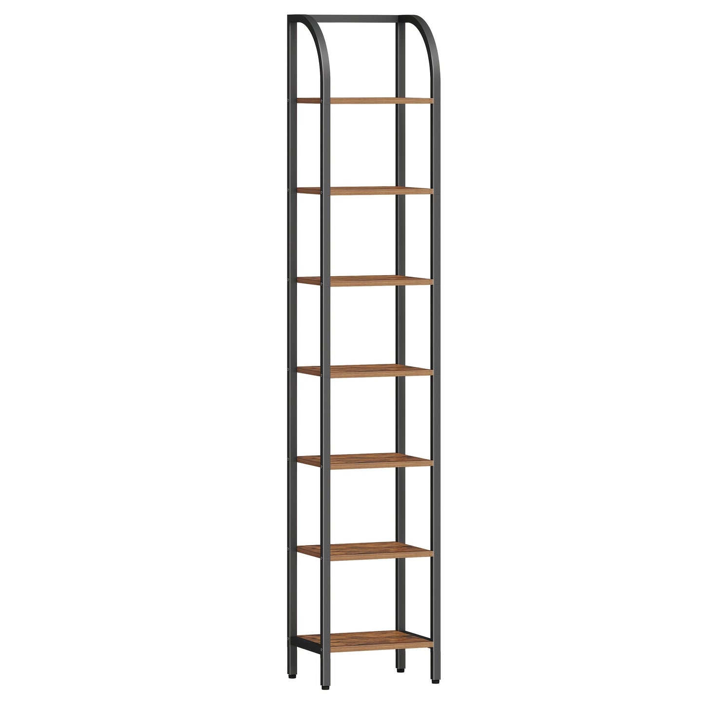 Boekenkast – Boekenrek – Vakkenkast – Opbergkast – Stellingkast – 7-laags vrijstaand – Industrieel vintage bruin en zwart – Slim smal design – Stevig metalen frame