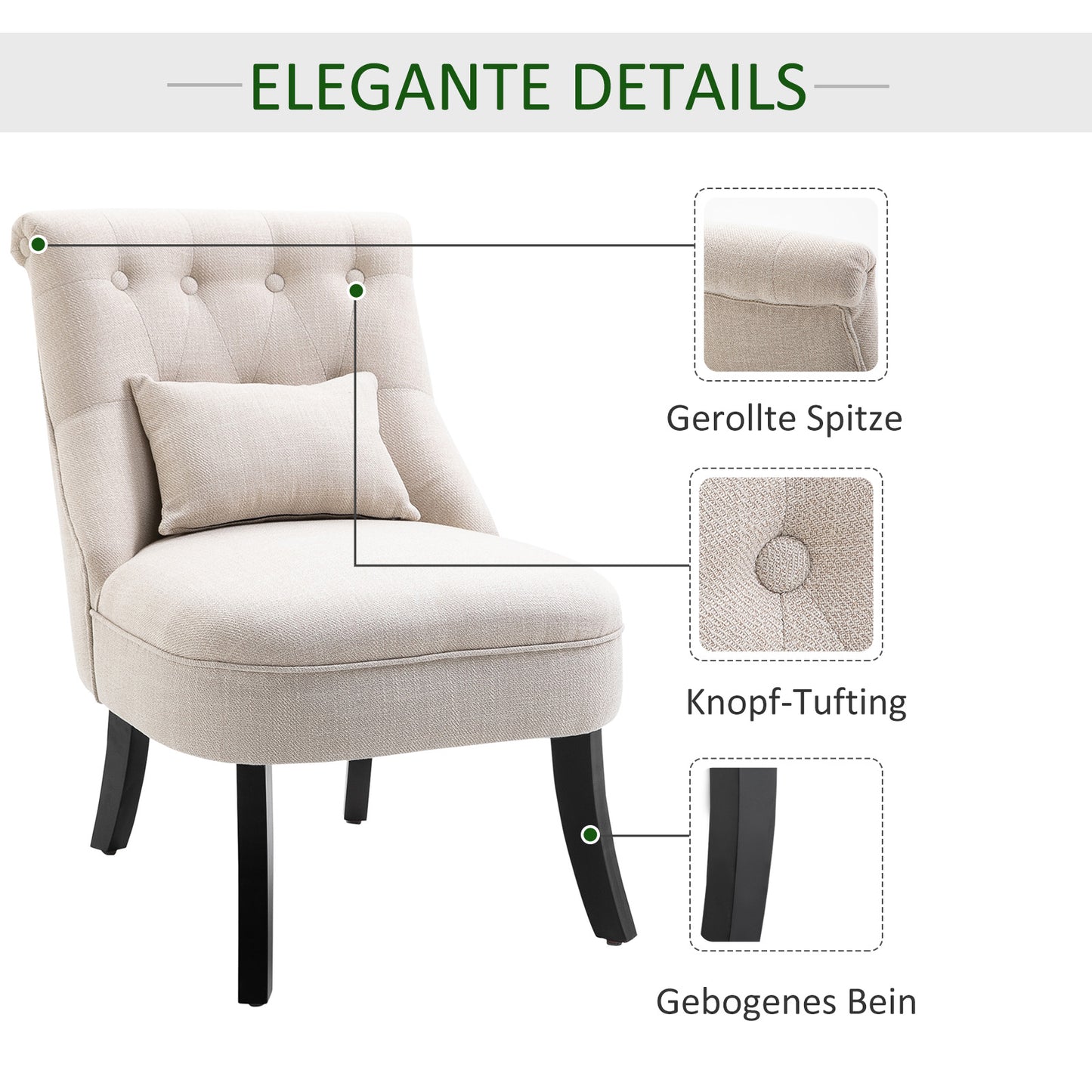 Fauteuil – Relaxstoel – Loungestoel – Zetel – Loungefauteuil – Vintage Design – Massief Rubberhouten Poten – Afneembare Wasbare Hoes – 52,5x69x77 cm – Linnenlook Bekleding – Rugkussen voor Lendensteun