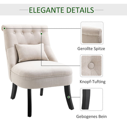 Fauteuil – Relaxstoel – Loungestoel – Zetel – Loungefauteuil – Vintage Design – Massief Rubberhouten Poten – Afneembare Wasbare Hoes – 52,5x69x77 cm – Linnenlook Bekleding – Rugkussen voor Lendensteun