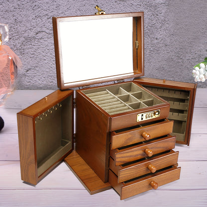 Houten Sieradenkist – Sieradendoos – Schmuckdoos – Juwelenkoffer – Opbergbox – 5 Lagen Vintage Design – Met Slot En Spiegel