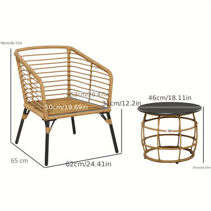 Tuinmeubelen – Loungeset – Balkonset – Rieten Meubelset – Tuinset – Weerbestendig Riet – Comfortabele Kussens – Compact Voor Kleine Buitenruimtes