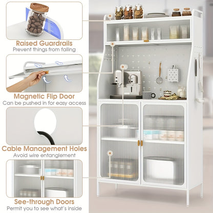 Keukenkast – Keukenbuffet – Opbergkast – Keukenpantry – Keukenonderkast – Met Wielen – Verstelbare Legplanken – Hoog – Met Werkblad – Wit – 66x36x160 cm
