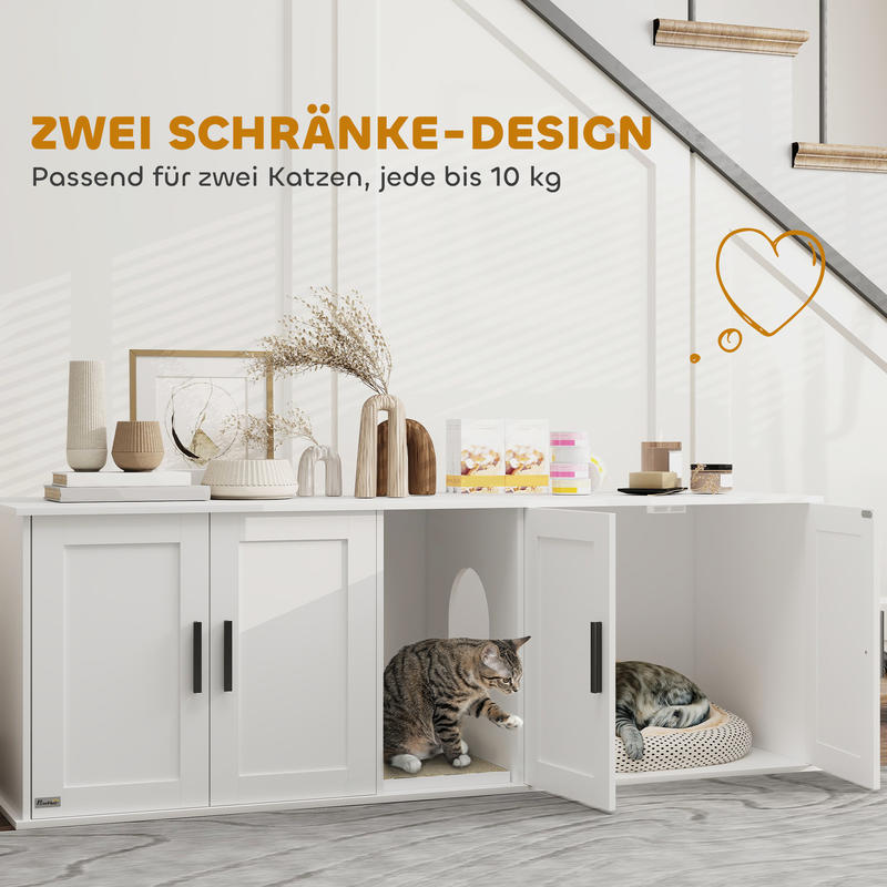 Large Cat Litter Cabinet House with Door Partition & Litter Box - Spacious Multi-Level Design with Ventilation System, Odor-Resistant Durable Construction, Modern White Cat Toilet for Large Cats - Easy-Clean Privacy Space for