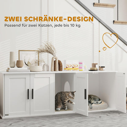 Large Cat Litter Cabinet House with Door Partition & Litter Box - Spacious Multi-Level Design with Ventilation System, Odor-Resistant Durable Construction, Modern White Cat Toilet for Large Cats - Easy-Clean Privacy Space for
