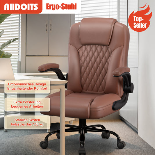Office Chair with a Load Capacity of 150 Kg, Ergonomic Office Chair, Swivel Chair, Height Adjustable, Leather Office Chair