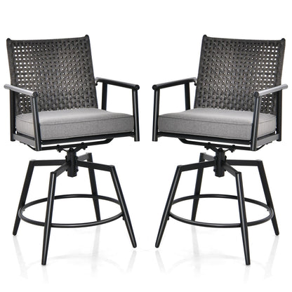 Barstoel – Barkruk – Barstoel Set – Barstoelen – Bistrostoel – 360° Draaibaar – 2-Laags PE-Rattan Rugleuning – Verstelbare Voetensteun – Metalen Frame – Set Van 2 – Zithoogte 64 cm