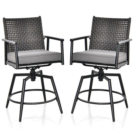 Barstoel – Barkruk – Barstoel Set – Barstoelen – Bistrostoel – 360° Draaibaar – 2-Laags PE-Rattan Rugleuning – Verstelbare Voetensteun – Metalen Frame – Set Van 2 – Zithoogte 64 cm