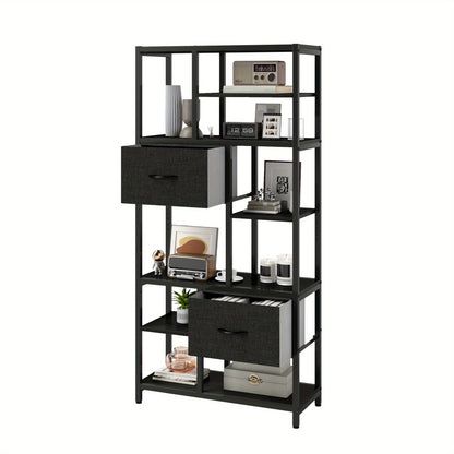 7-Laags Boekenkast – Boekenkast Met Lades – Smalle Boekenkast – Opbergkast – Vakkenkast – Industrieel Design – Stalen Frame & Houten Planken – Vrijstaand En Ruimtebesparend