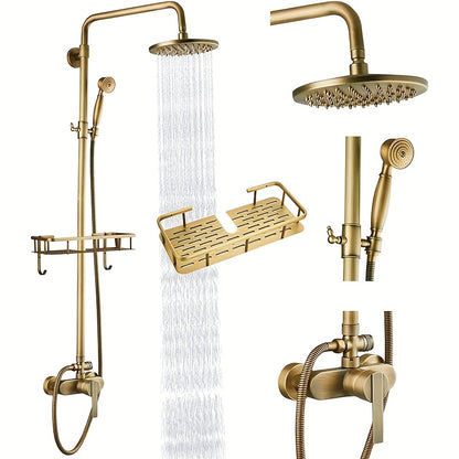 Antieke Regendouche – Messing Doucheset – Handdouche – Douchekop – Douchesysteem – 20,32 cm Regendouchekop – Dual Function Bedieningshendel