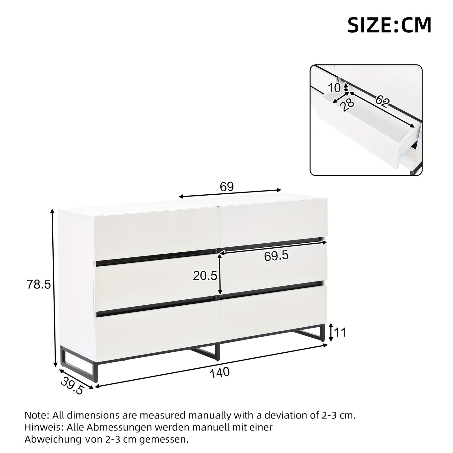 Sideboard – Dressoir – Kast – Opbergkast – Meubel – Wit-Zwart – Hoogglans Afwerking – 3,2 Kubieke Voet Opbergruimte