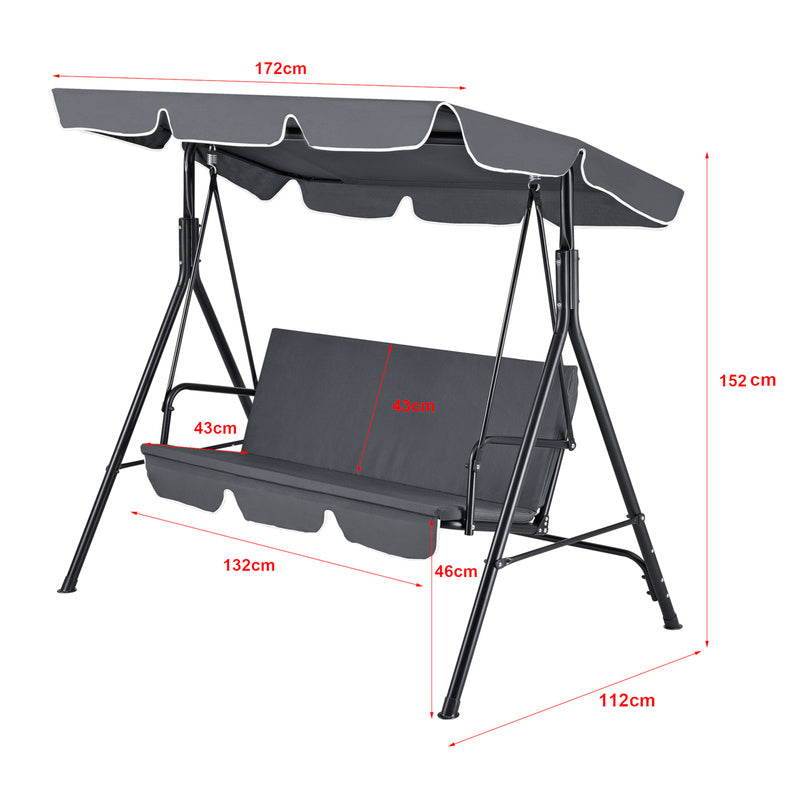 Tuinschommelbank – Schommelbank – Hollywoodschommel – Verandaschommel – Hangbank – 3-Zits – Gepoedercoat Staal – Waterafstotende Polyester Bekleding