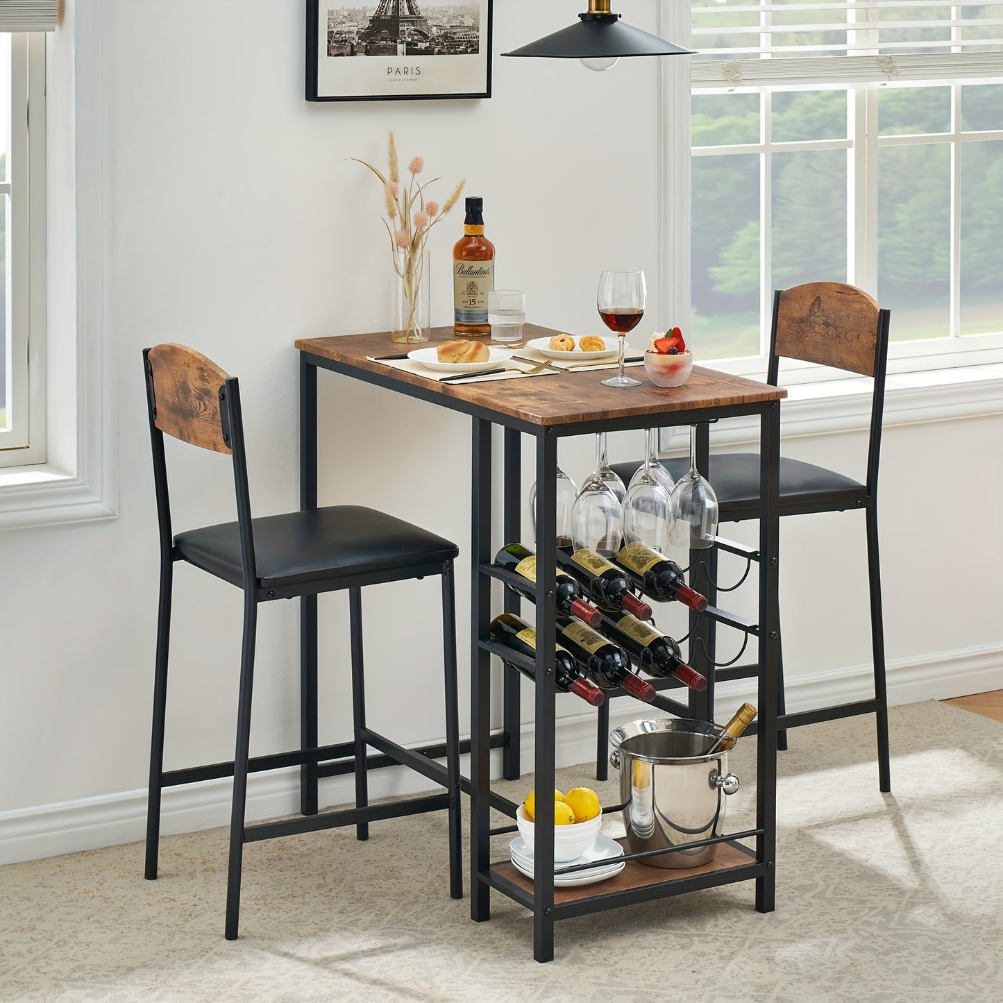 Barset – Bartafel – Barkrukken – Barmeubel – Bistroset – Compact en Ruimtebesparend – PU-Leren Bekleding Bruin