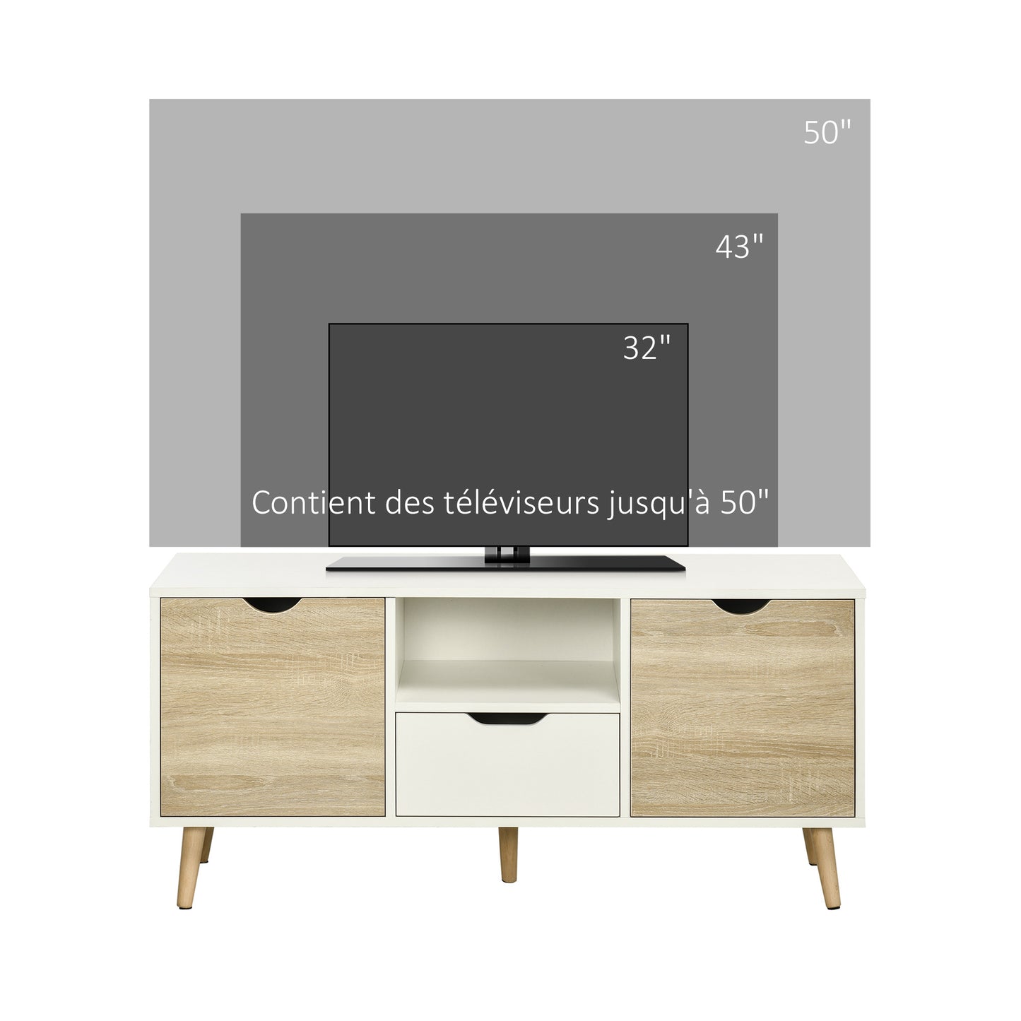 Tv Meubel – TV Kast – TV Meubel Lowboard – TV Dressoir – TV Cabinet – Wit Hout – 110x40x50 cm – Opbergruimte Met 2 Deuren