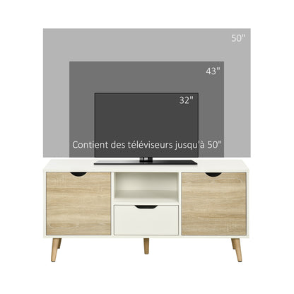 Tv Meubel – TV Kast – TV Meubel Lowboard – TV Dressoir – TV Cabinet – Wit Hout – 110x40x50 cm – Opbergruimte Met 2 Deuren