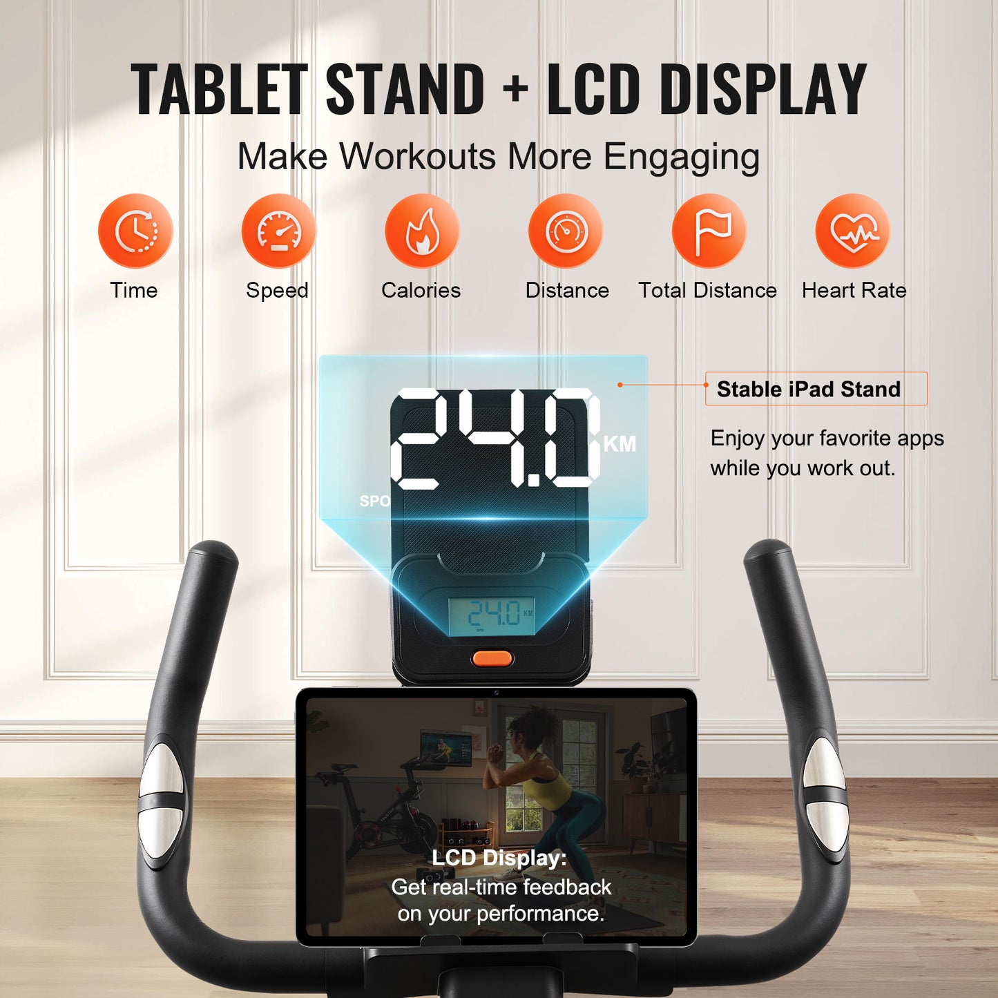 Hometrainer – Fitnessfiets – Indoor Bike – Fietsapparaat – Spinningfiets – Magnetische Weerstand – 16 kg Vliegwiel – Verstelbaar Comfortabel Zadel – Zwart Oranje