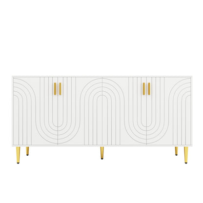 Wit Sideboard – Dressoir – Buffetkast – Opbergkast – Eetkamerkast – Uniek Golf Design – Gouden Handgrepen en Poten – 152 x 40 x 75 cm – Multifunctionele Opbergruimte