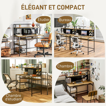 Computertafel – Bureau – Werkplek – Schrijftafel – Studietafel – Met 4 Opbergrekken – Zwart Schrijfbord – 120x53x126 cm – Industrieel Bruin Zwart