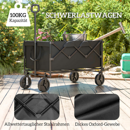 Opvouwbare Tuinwagen – Tuinkar – Transportkar – Opbergtrolley – Bolderkar – 160 Liter Laadruimte – 100 kg Draagvermogen – Zwart