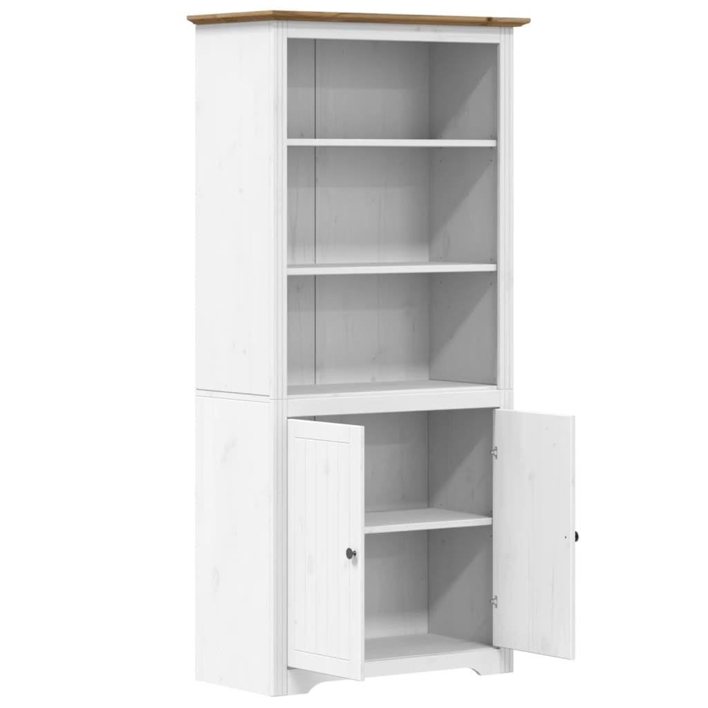Boekenkast – Boekenkastje – Boekenplank – Opbergkast – Vakkenkast – Massief Dennenhout – 3 Open Planken & 2 Deuren – Warm Bruine Kleur
