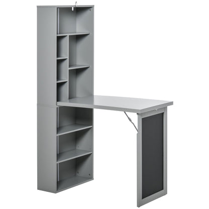 Opklapbureau – Klaptafel – Wandbureau – Computertafel – Werktafel – Met Opbergruimte – Verstelbaar Krijtbord – Ruimtebesparend Donkergrijs