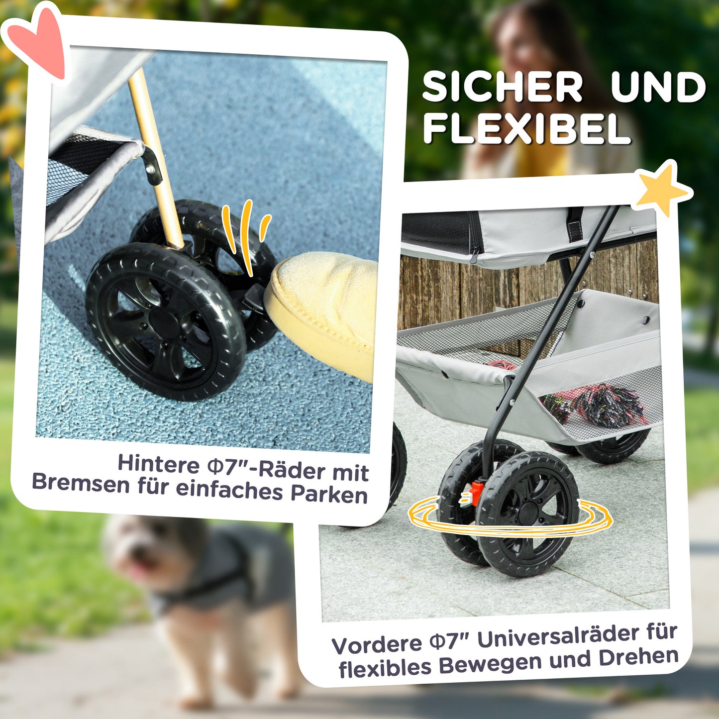 Huisdierrenwagen – Dierenwagen – Wandelwagen – Draagmand – Transportkar – Lichtgrijs – 3-in-1 Inklapbaar Ontwerp – Afneembare Regenhoes